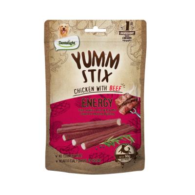 تشویقی سگ دنتالایت مدل YUMM STIX ENERGY طعم گوشت مرغ و گاو وزن 50 گرم