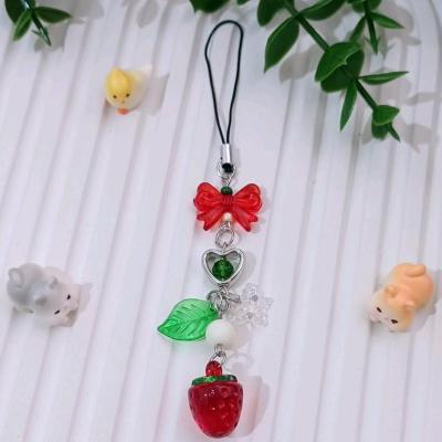 آویز موبایل توت فرنگی فانتزی ، آویز فلش ، فونچارم