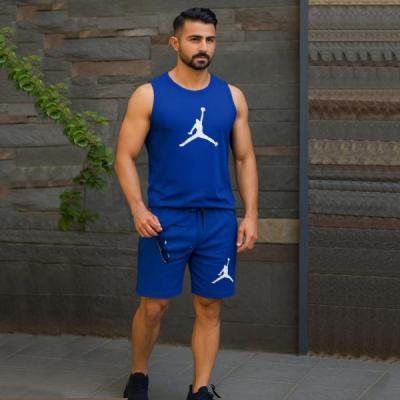 ست رکابی شلوارک مردانه اسپرت جردن رنگ آبی کاربنی-155707