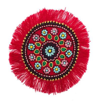 رومیزی پته دوزی طرح شکوفه رنگ لاکی 20 سانتی