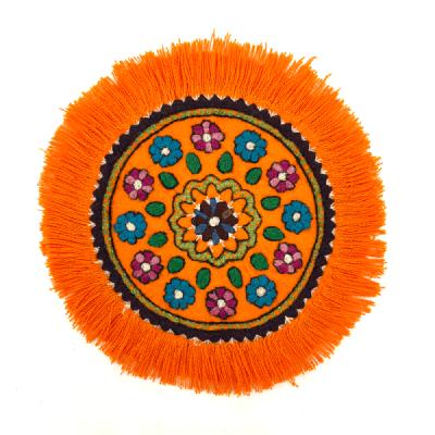 رومیزی پته دوزی طرح شکوفه رنگ نارنجی 20 سانتی