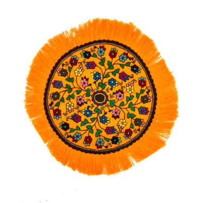 رومیزی پته دوزی گرد رنگ نارنجی مدل شکوفه 45 سانتی