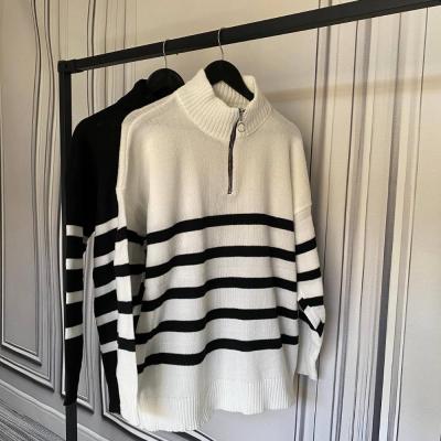 بافت دورس یقه زیپدار راه راه