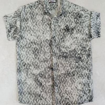 پیراهن نیم آستین کنفی نخی مردانه