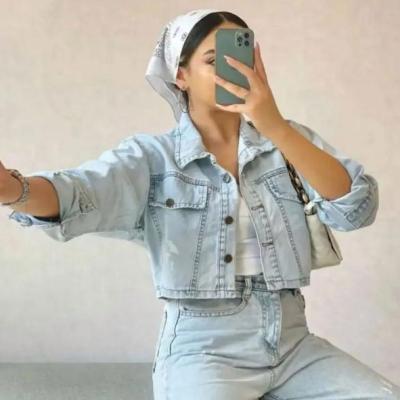 کراپ جین ترک آبی روشن قد 40 فری سایز