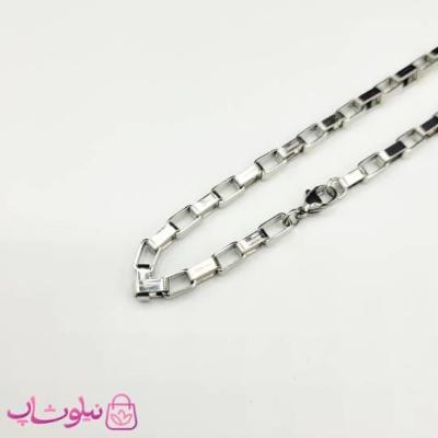زنجیر گردنبند مردانه آجری استیل نقره ای 60 سانت 2.5 میل کد 698