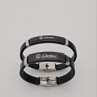 دستبند چرمی ست کارتیر و رولکس مشکی و طلایی