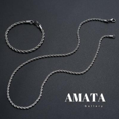 ست گردنبند و دستبند طنابی نقره ای پسرانه