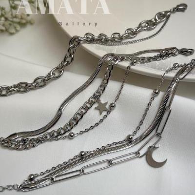 دستبند چندردیفه استیل نقره ای