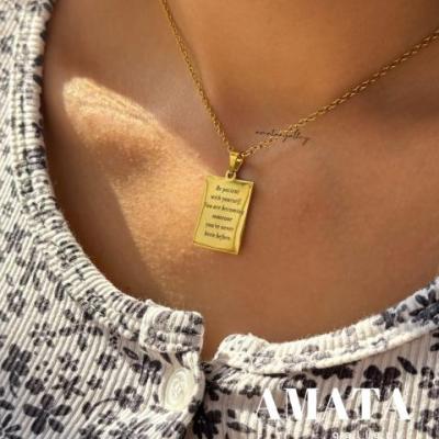 گردنبند استیل مستطیل طلایی با حک متن دلخواه