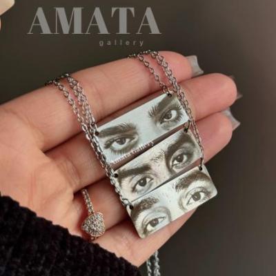 گردنبند استیل چشم یار مستطیلی مدل میان زنجیری