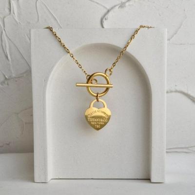 گردنبند پلاک قلبی تیفانی با قفل تی استیل