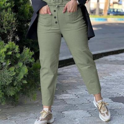 شلوار کتان مام فیت کمر هویجی