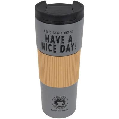 تراول ماگ 600 cc مدل HAVE A NICE DAY ( طوسی )