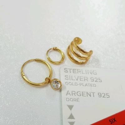 پک سه عددی گوشواره حلقه ای و ایرکاف نقره عیار 925 ، با آبکاری طلا