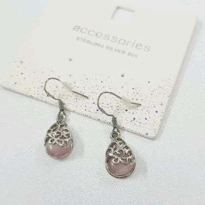 گوشواره استیل آویز کار شده با سنگ رز کوارتز ، بسیار زیبا