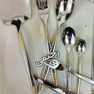 قاشق چنگال یونیک نیمه طلایی طرح گندمی اهنربانگیر دهانه فارسی