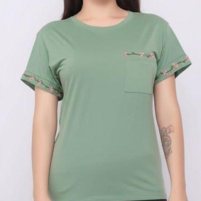 تیشرت زنانه جیب دارگلدوزی شده