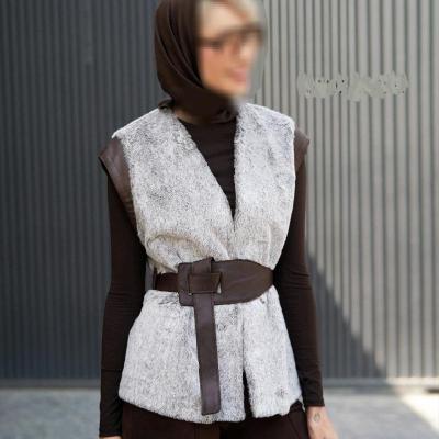 وست زنانه خز آستردار مدل خرجکار چرم ترک