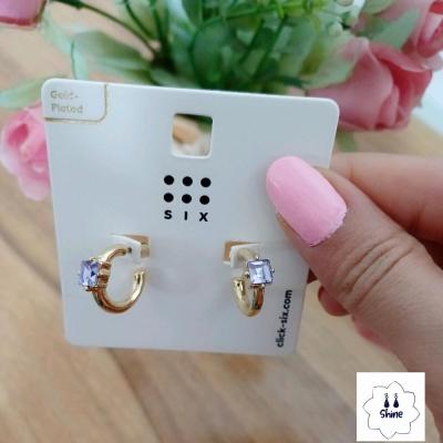 گوشواره نگین بنفش برند six