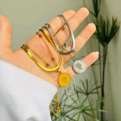 گردنبند دو ردیفه ماری و زنجیر خلخال با آویز سکه الیزابت