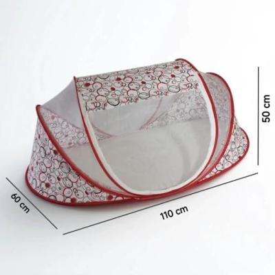 پشه بند کودک سه فنره طرح کمپ جعبه ای ( BABYS WORLD ) سفید/قرمز