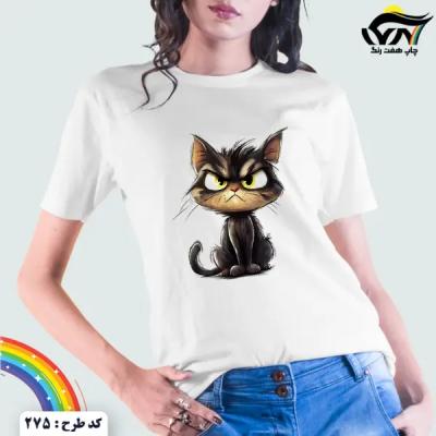 تیشرت زنانه طرح گربه عصبانی کد 275