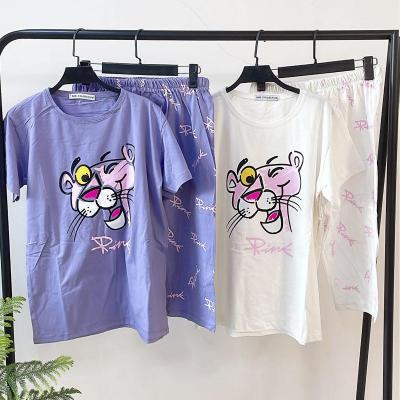 ست تیشرت شلوارک نخپنبه سوپر پلنگ صورتی زنانه (تیشرت + شلوارک)