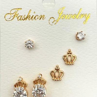 ست سه تایی گوشواره استیل طرح تاج طلایی