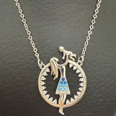 گردنبند استیل نقره ای طرح مادر و فرزند