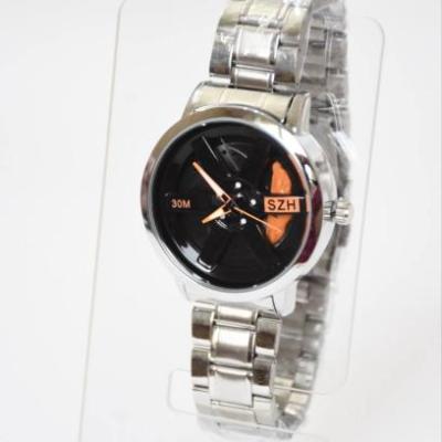 ساعت مچی کوارتز رینگی|صفحه چرخان| بند استیل نقره ای|صفحه مشکی نارنجی