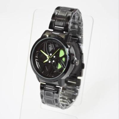 ساعت مچی کوارتز رینگی|صفحه چرخان| بند استیل رنگ مشکی|صفحه مشکی سبز