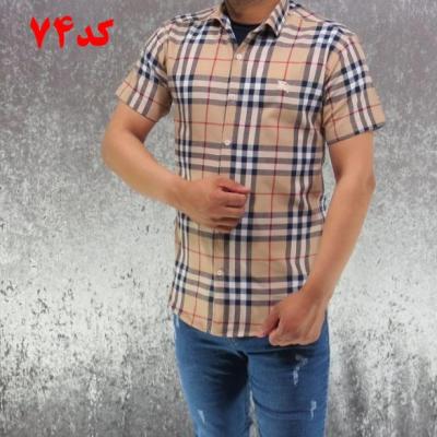 پیراهن مردانه باربری آستین کوتاه کرمی کد 74