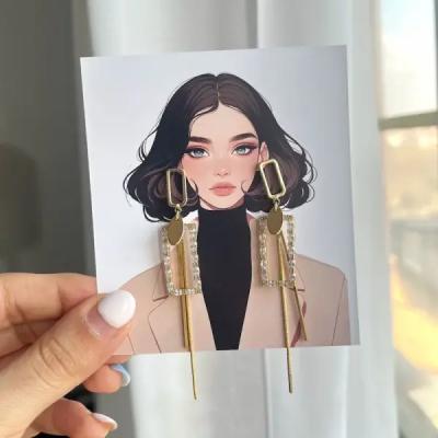 گوشواره آویز طرح مستطیل مناسب مهمانی استیل رنگ ثابت