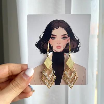 گوشواره آویز طرح سه لوزی استیل رنگ ثابت