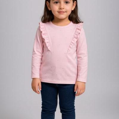 لوز تک دخترانه قلبی صورتی چین دار سایز 50 قواره دار