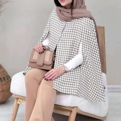 پانچو زنانه مانتو شنلی زنانه پیچازی فری سایز جنس موهر رنگ کرم