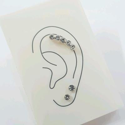 پک گوشواره گلگوش و پیرسینگ نگین دار پیچی ، جنس نقره عیار 925