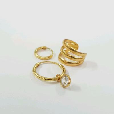 پک سه عددی گوشواره حلقه ای و ایرکاف نقره عیار 925 ، با آبکاری طلا
