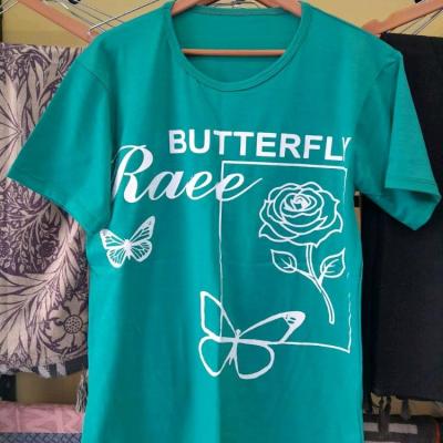 تیشرت زنانه نخی طرح پروانه و گل عبیرشاپ