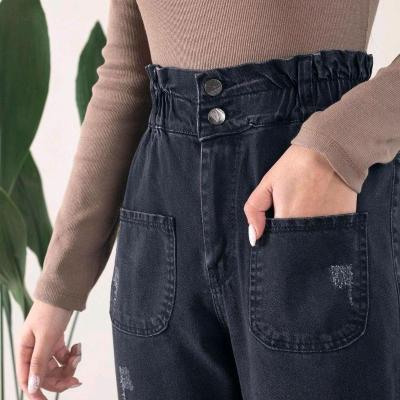 شلوار زنانه مام جین کاغذی رنگ ذغالی و آبی (ارسال رایگان) عبیرشاپ