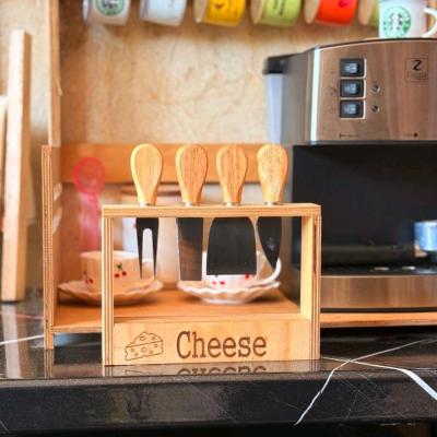 کارد صبحانه خوری دسته چوبی همراه با استند