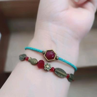 ست دو عددی دستبند رنگ فیروزه و زرشکی