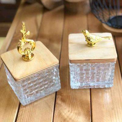 قندان بلور درب چوبی